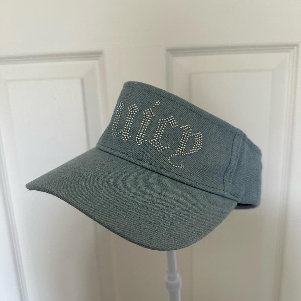 NWOT Juicy Couture Light Denim Visor with Rhinestone Logo Hat Y2K Adorable